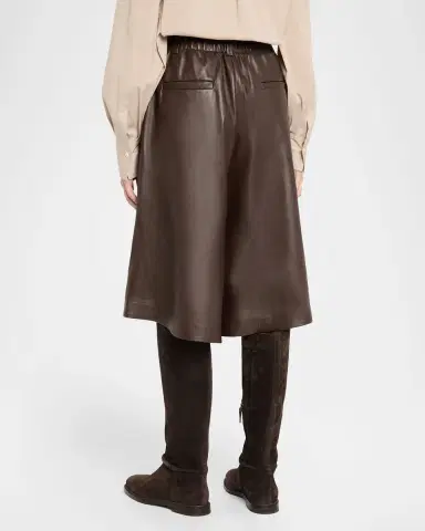 Brunello Cucinelli Leather Wide-Leg Culotte Pants | Thumbnail 3