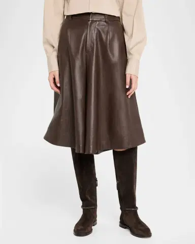 Brunello Cucinelli Leather Wide-Leg Culotte Pants | Thumbnail 4