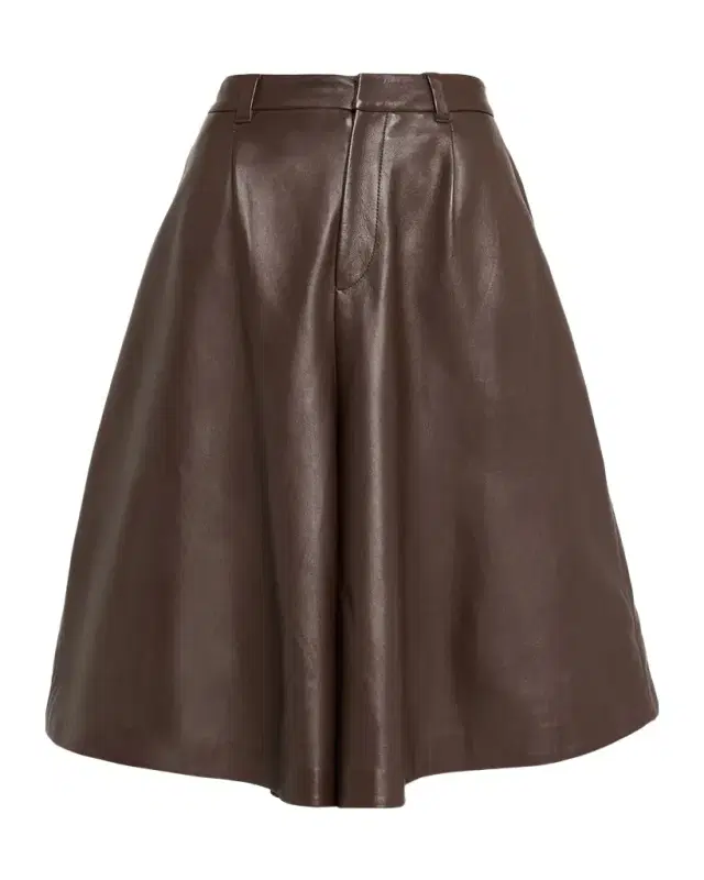Brunello Cucinelli Leather Wide-Leg Culotte Pants