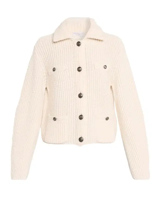 Brunello Cucinelli Cashmere Rib Collared Cardigan