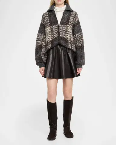 Brunello Cucinelli Leather Flared Mini Skirt | Thumbnail 2
