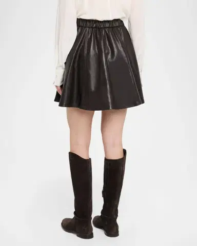 Brunello Cucinelli Leather Flared Mini Skirt | Thumbnail 3