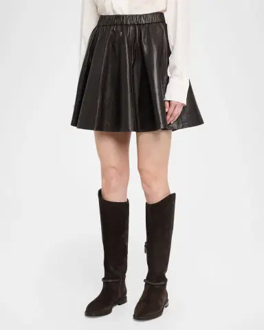 Brunello Cucinelli Leather Flared Mini Skirt | Thumbnail 4