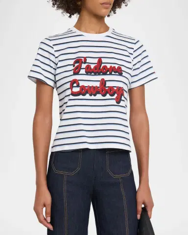 Cinq à Sept J 'adore Cowboys Embellished Shrunken Tee | Thumbnail 4