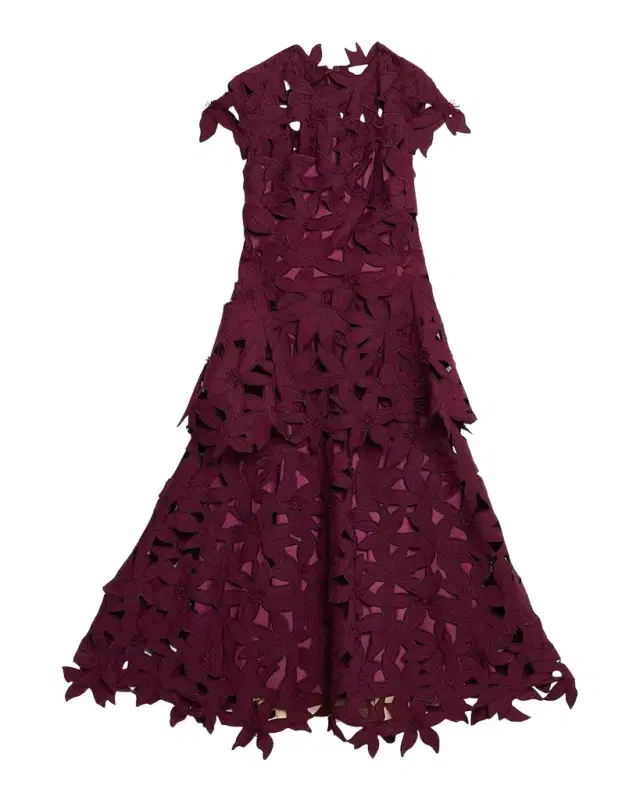 SIMKHAI Neve Layered Floral Cutwork Lace Midi Dress
