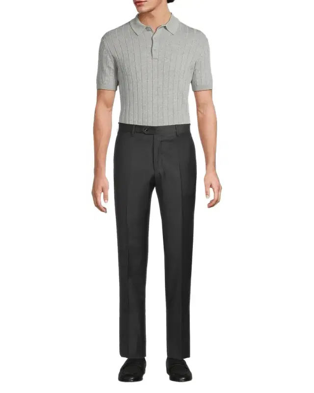 Men 's Solid Wool Flat-Front Trousers