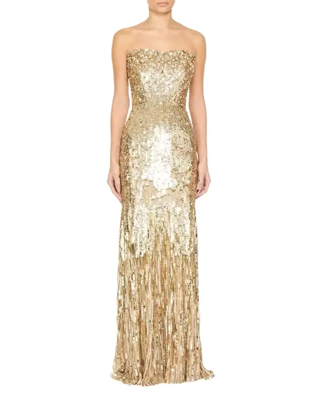 Jenny Packham Kimi Strapless Textured Sequin Gown