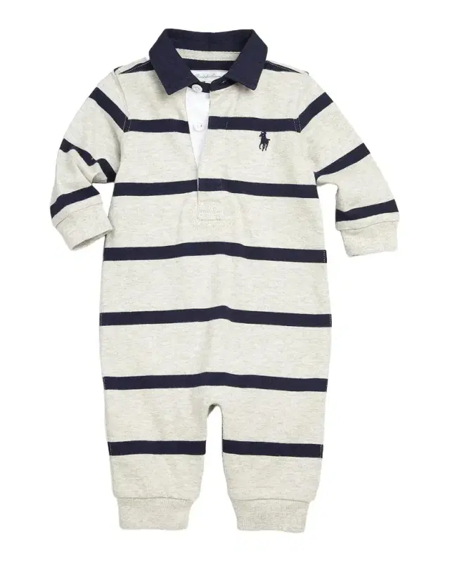 Boy 's Striped Cotton Jersey Rugby Coverall, Size NB-12
