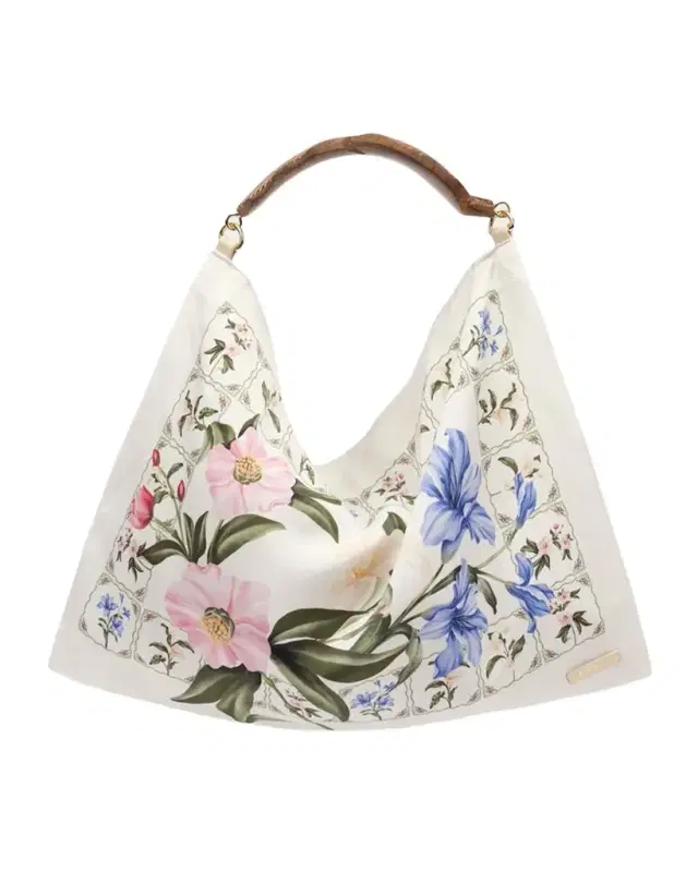 Floral-Print Satin Scarf Top-Handle Bag