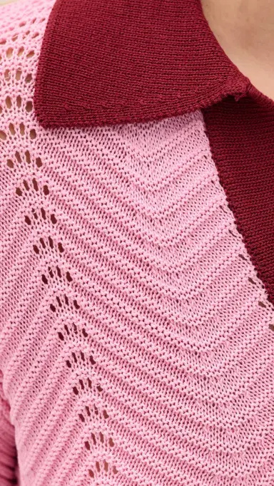 English Factory Scallop Polo Short Sleeve Knit Pink/Burgundy | Thumbnail 6
