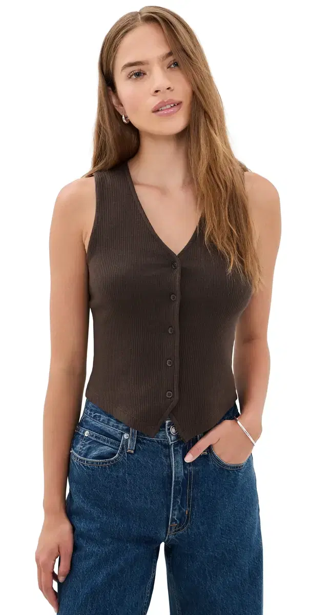 Ribbed V-Neck Vest Dark Brown
