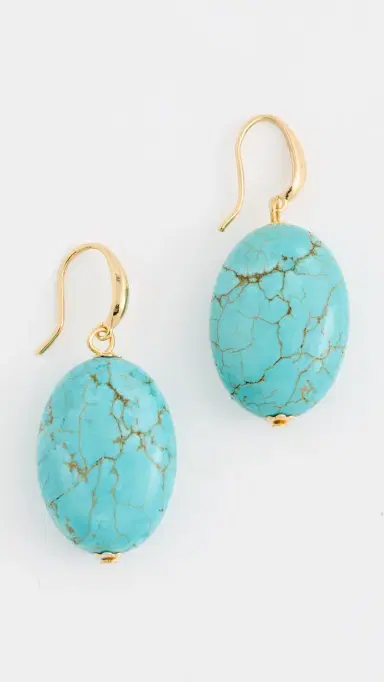 KENNETH JAY LANE Oval Turquoise Bead-On Fishhook Earrings Turquoise One Size | Thumbnail 2