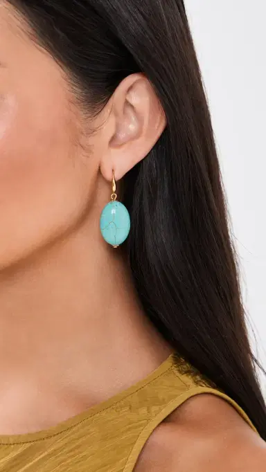 KENNETH JAY LANE Oval Turquoise Bead-On Fishhook Earrings Turquoise One Size | Thumbnail 3