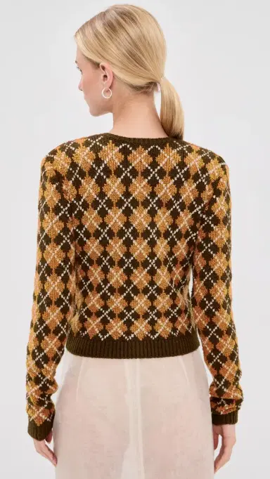 Acne Studios Bouclé Argyle Knit Cardigan Brown/Orange M | Thumbnail 3 Acne Studios Bouclé Argyle Knit Cardigan Brown/Orange M | Thumbnail 3