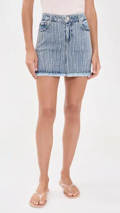 Alice + Olivia Kiera Embellished Denim Mini Skirt Fiona Vintage Blue 25 | Thumbnail 2