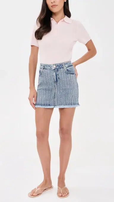 Alice + Olivia Kiera Embellished Denim Mini Skirt Fiona Vintage Blue 25 | Thumbnail 5