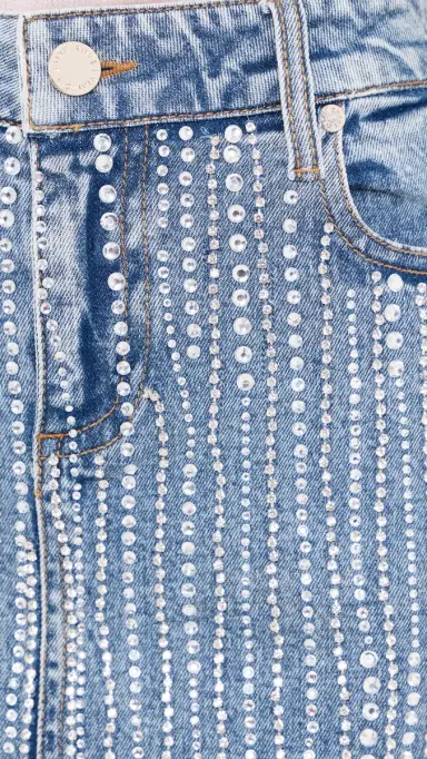 Alice + Olivia Kiera Embellished Denim Mini Skirt Fiona Vintage Blue 25 | Thumbnail 6