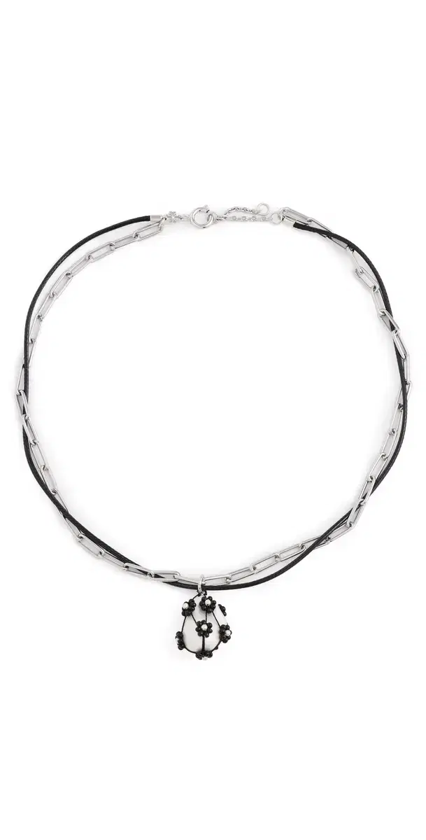 Tory Burch Double Strand Pearl Pendant Necklace Tory Silver/Black One Size