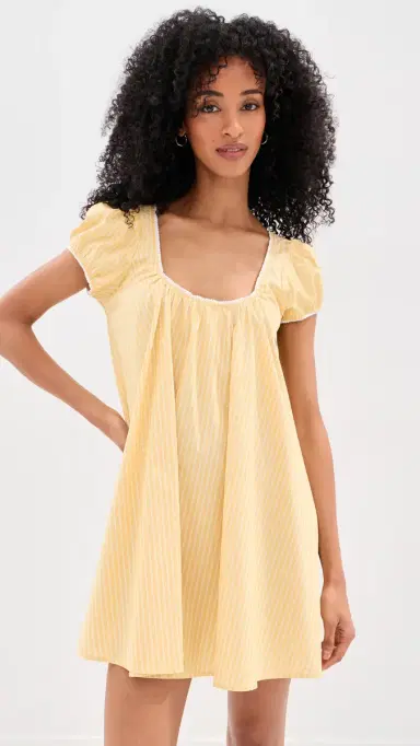 LE BOP Babydoll Mini Dress Lime/White Stripe L | Thumbnail 2