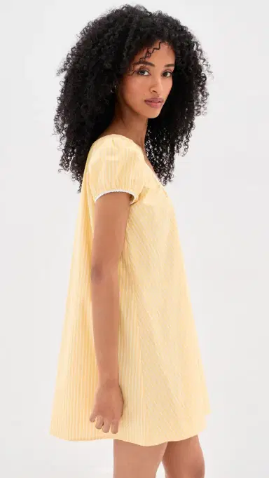 LE BOP Babydoll Mini Dress Lime/White Stripe L | Thumbnail 4