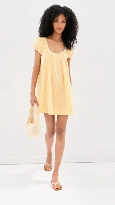 LE BOP Babydoll Mini Dress Lime/White Stripe L | Thumbnail 5