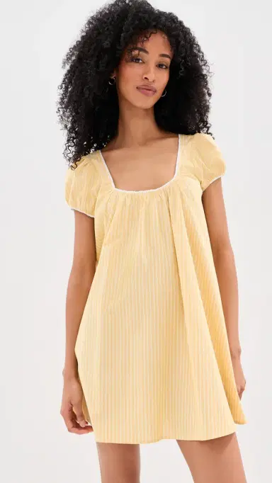 LE BOP Babydoll Mini Dress Lime/White Stripe L | Thumbnail 6
