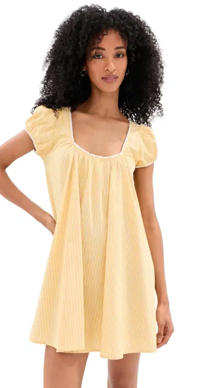 LE BOP Babydoll Mini Dress Lime/White Stripe L | Thumbnail 1