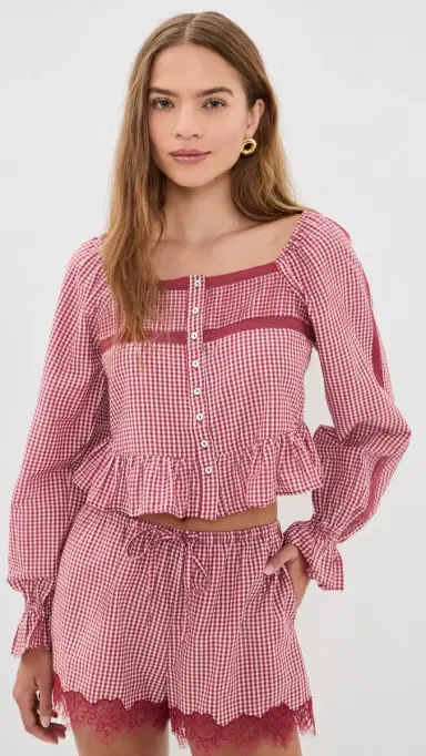 Cami NYC Anabela Blouse Berry Gingham L | Thumbnail 2 Cami NYC Anabela Blouse Berry Gingham L | Thumbnail 2