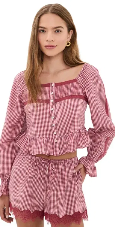 Cami NYC Anabela Blouse Berry Gingham L | Thumbnail 1 Cami NYC Anabela Blouse Berry Gingham L | Thumbnail 1