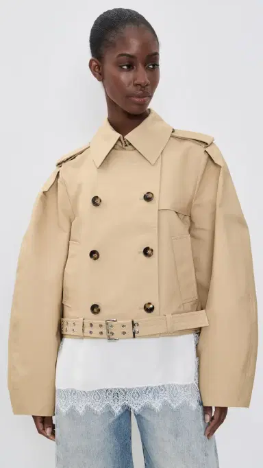 Ganni Double Cotton Belted Jacket Warm Sand | Thumbnail 2