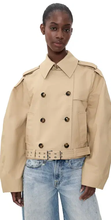 Ganni Double Cotton Belted Jacket Warm Sand | Thumbnail 1
