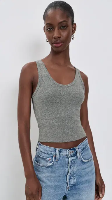 perfectwhitetee Blondie Rib Bra Friendly Tank Dark Heather Grey L | Thumbnail 2