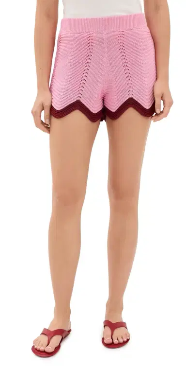 English Factory Scallop Shorts Pink/Burgundy | Thumbnail 1 English Factory Scallop Shorts Pink/Burgundy | Thumbnail 1