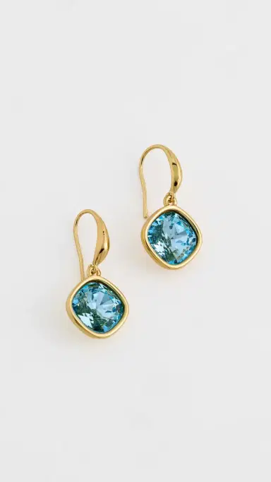 KENNETH JAY LANE Square Aqua Stone Earrings Gold/Aqua One Size | Thumbnail 2