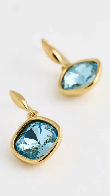 KENNETH JAY LANE Square Aqua Stone Earrings Gold/Aqua One Size | Thumbnail 4