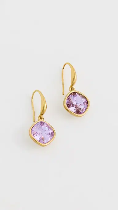 KENNETH JAY LANE Square Stone Earrings Gold/Violet One Size | Thumbnail 2