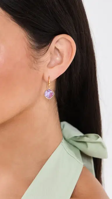 KENNETH JAY LANE Square Stone Earrings Gold/Violet One Size | Thumbnail 3