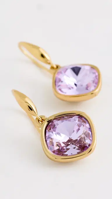 KENNETH JAY LANE Square Stone Earrings Gold/Violet One Size | Thumbnail 4