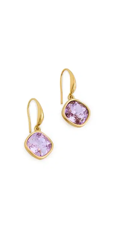 KENNETH JAY LANE Square Stone Earrings Gold/Violet One Size | Thumbnail 1