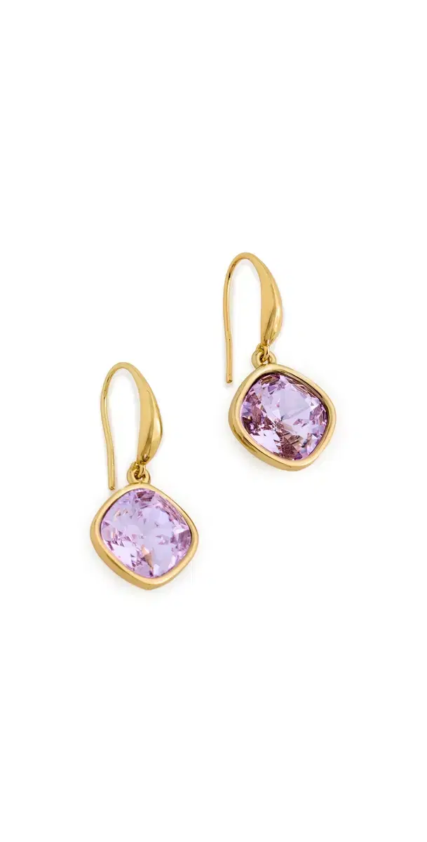 Kenneth Jay Lane Square Stone Earrings Gold/Violet One Size