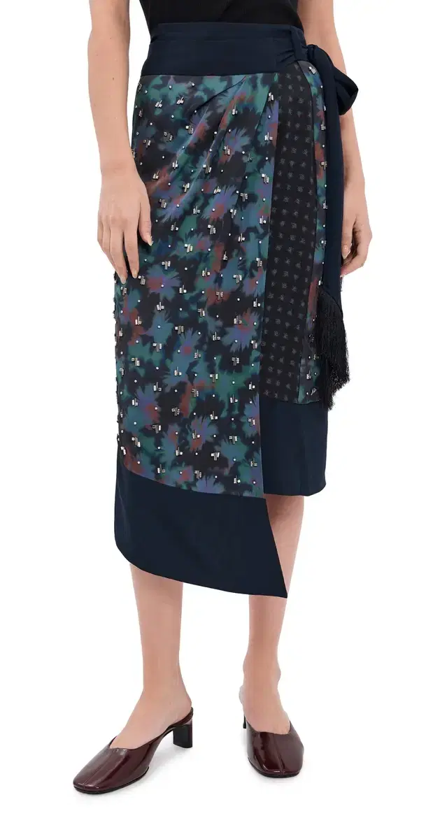 Desert Flower Draped Wrap Skirt Midnight Multi