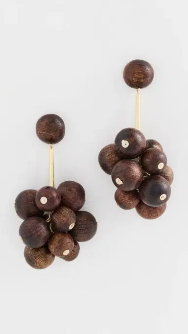 KENNETH JAY LANE Cluster Ball Drop Earrings Gold/Brownwood One Size | Thumbnail 2