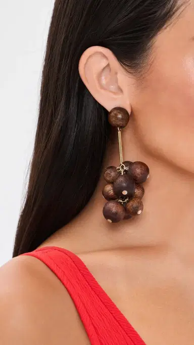 KENNETH JAY LANE Cluster Ball Drop Earrings Gold/Brownwood One Size | Thumbnail 3