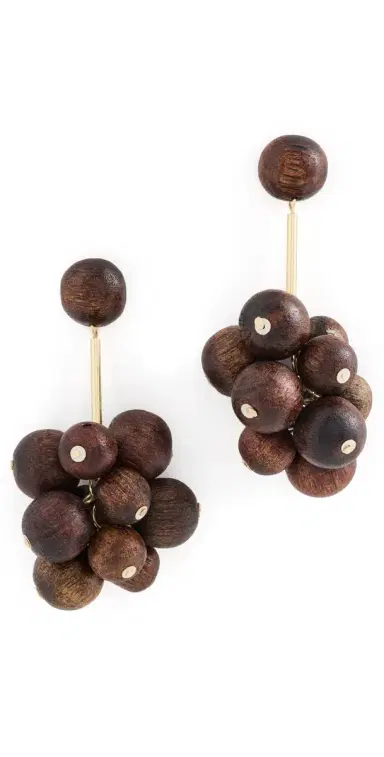 KENNETH JAY LANE Cluster Ball Drop Earrings Gold/Brownwood One Size | Thumbnail 1