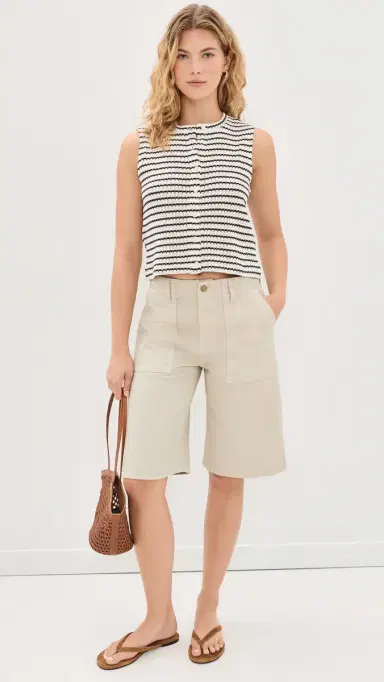 Madewell Textured-Knit Button-Front Shell Top Texture Black Stripe Tuck Stitch | Thumbnail 5 Madewell Textured-Knit Button-Front Shell Top Texture Black Stripe Tuck Stitch | Thumbnail 5