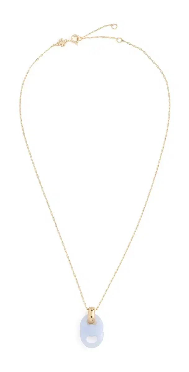 Tory Burch Gemini Link Pendant Necklace Light Brass/Blue One Size