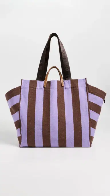 Clare V. Clare V. Canvas Stripe Beach Tote Bag Jacaranda/Hazelnut | Thumbnail 2