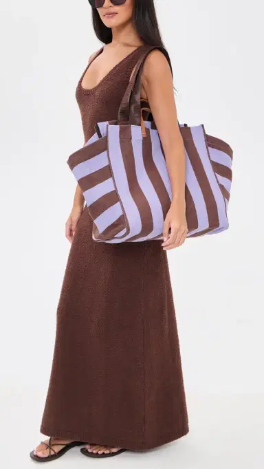 Clare V. Clare V. Canvas Stripe Beach Tote Bag Jacaranda/Hazelnut | Thumbnail 3