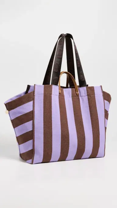 Clare V. Clare V. Canvas Stripe Beach Tote Bag Jacaranda/Hazelnut | Thumbnail 4