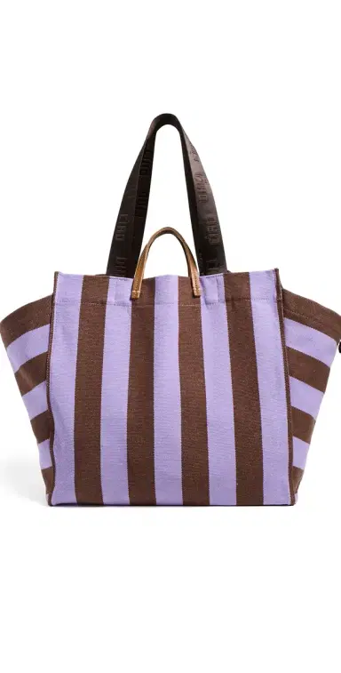 Clare V. Clare V. Canvas Stripe Beach Tote Bag Jacaranda/Hazelnut | Thumbnail 1